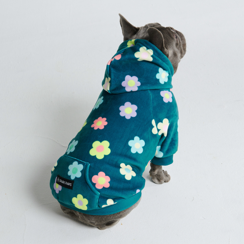 Samtiger Hunde Hoodie - Blume Grün